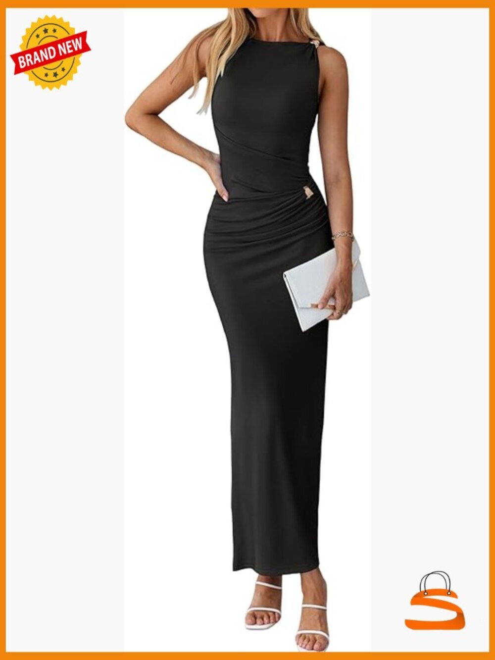 Sleeveless Ruched Bodycon Maxi Dress Ribbed Knit Formal Cocktail